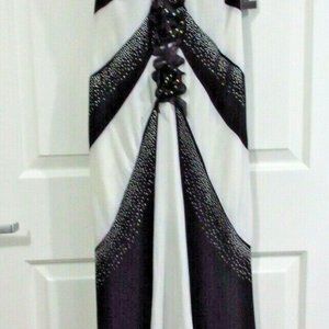 NWT Beaded halter colorblock maxi dress black/white